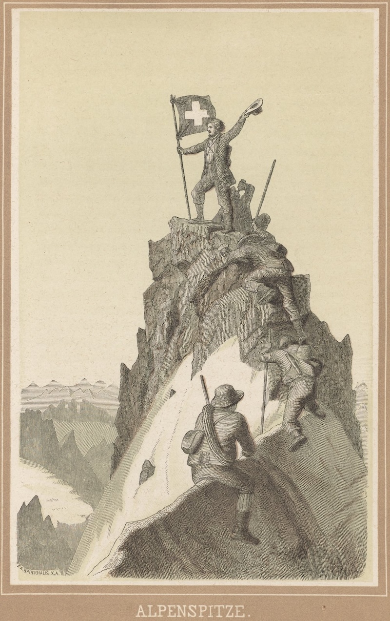 Sketch of climbers on summit.